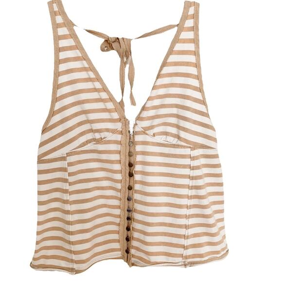 We The Free Mylo Tan White Striped Halter Tank Top Large - Picture 4 of 8